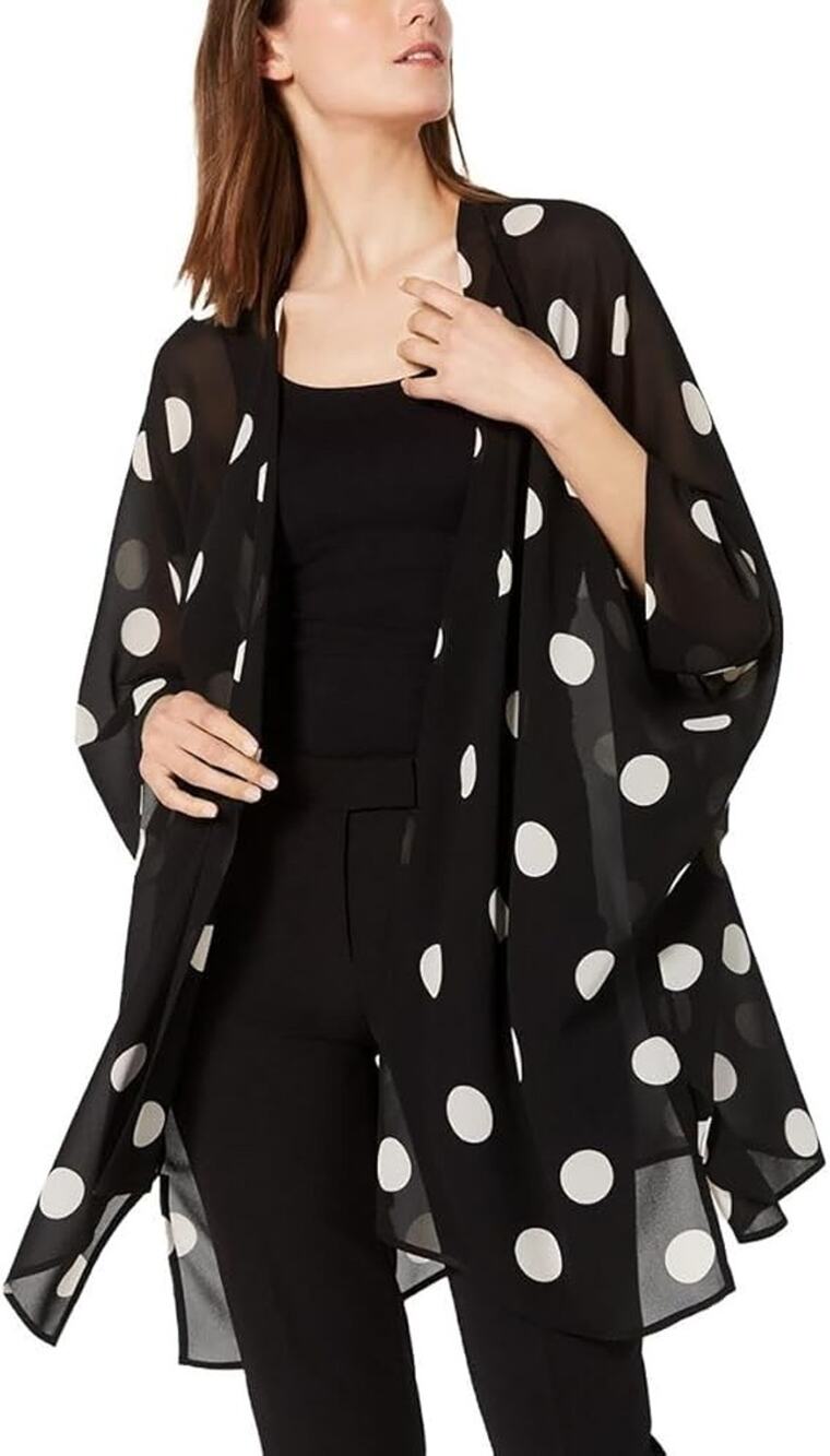 NWT Anne Klein Polka Dot Chiffon Sheer Open Front Blouse Size XXS/XS